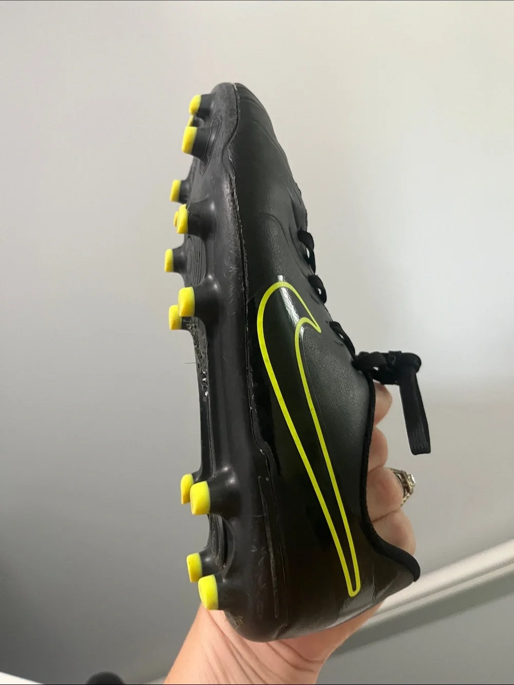 Nike Tiempo Legend Club 3Y 3 Black Soccer Cleats with Neon Yellow Swoosh